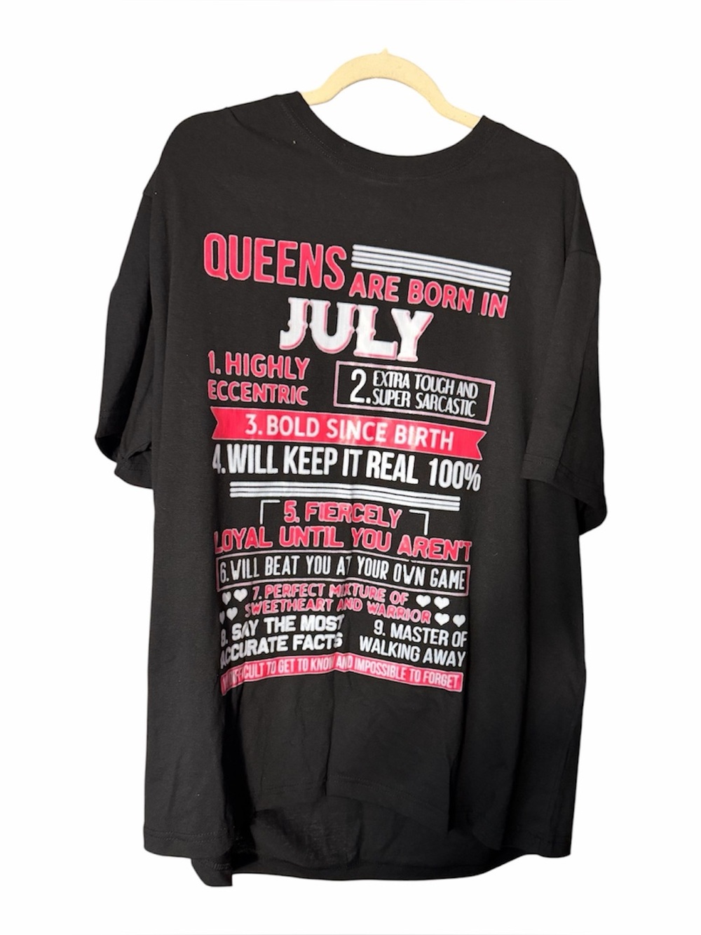 Queens Are Born in July Graphic Tee - Black & Pink